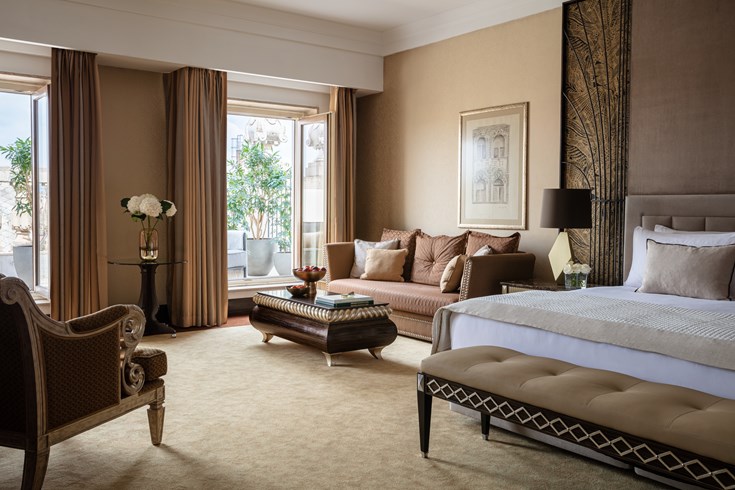 Anantara New York Palace Budapest Hotel Deluxe Terrace Historical Wing Across Bed To Sofa